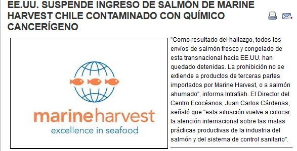 Estados Unidos prohibe la entrada de salmón de Marine Harvest